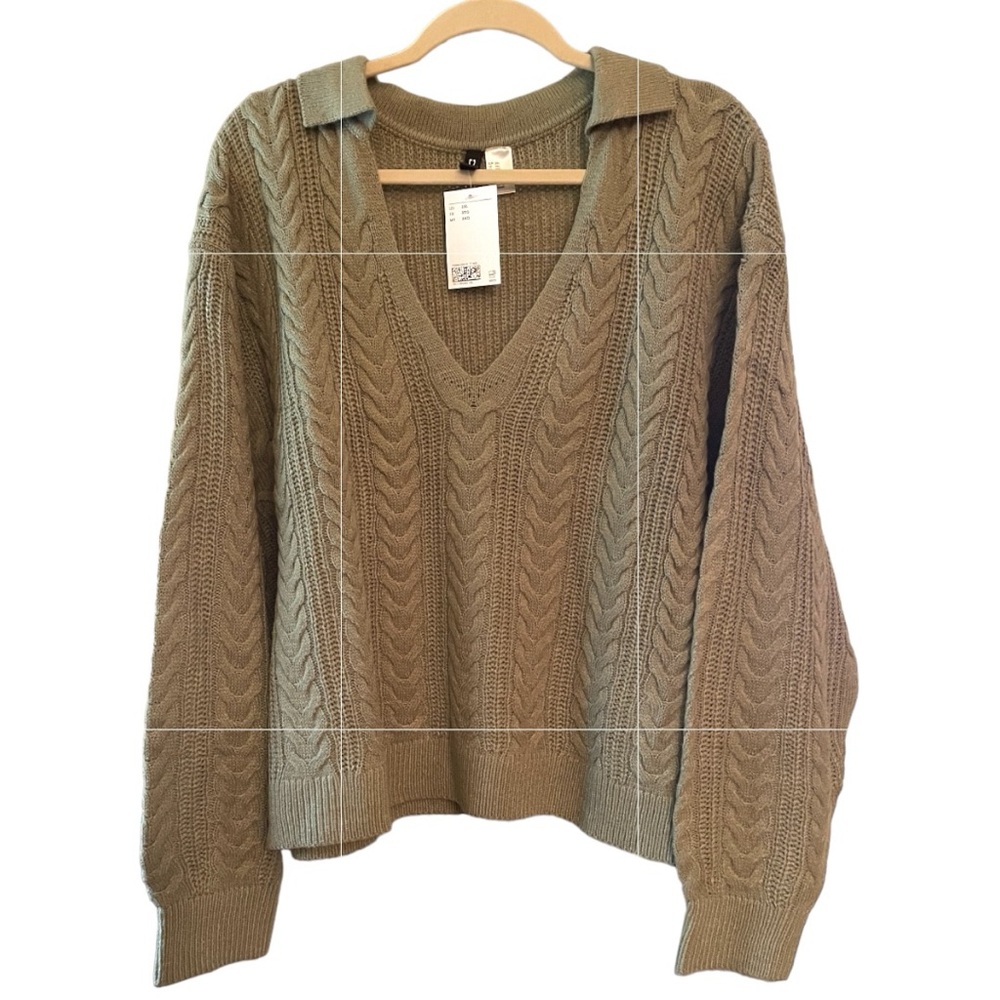 NWT H&M Collared Cable-Knit Sweater. Khaki Green. 3XL